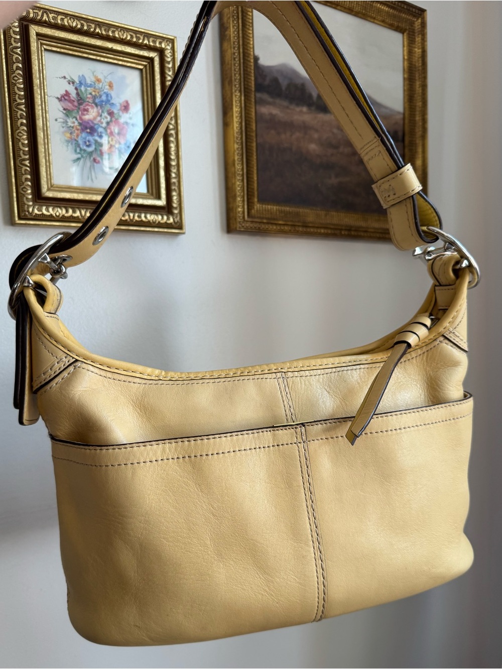 Vintage Coach F13354 Canary Yellow Leather Hobo Shoulder Convertible bag